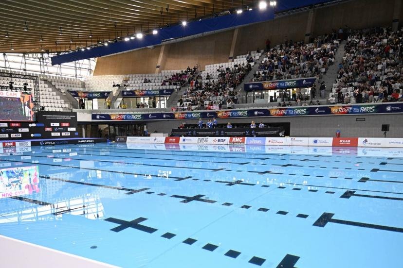 Le centre aquatique olympique de Saint-Denis, lors des JO de Paris 2024. (S. Mantey/L'Equipe)