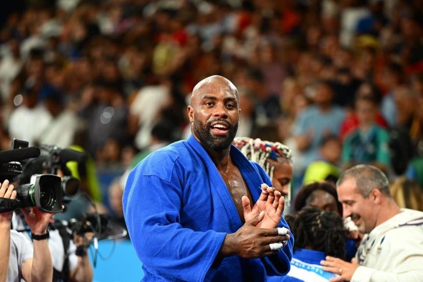 Teddy Riner, lors des JO 2024 à Paris, où il a été doublé médaillé d'or. (P. Lahalle/L'Équipe)
