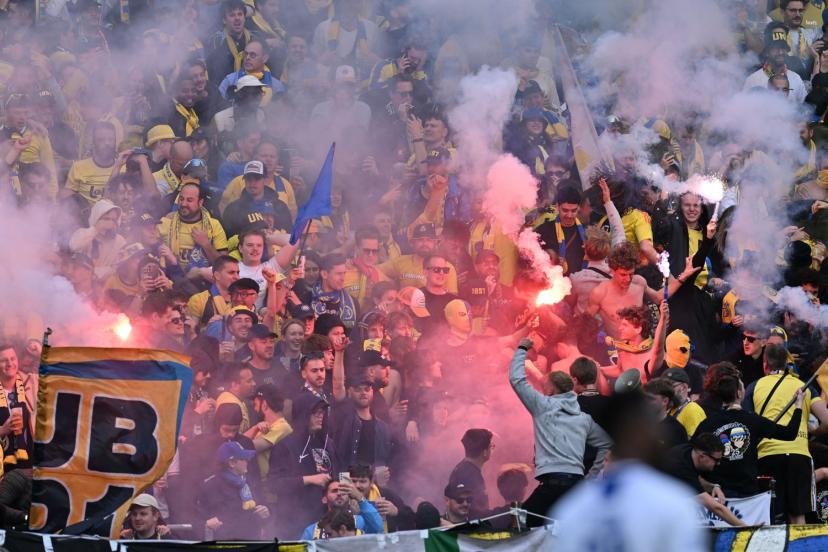 La joie des supporters de l'Union Saint-Gilloise. (David Catry/Isosport)