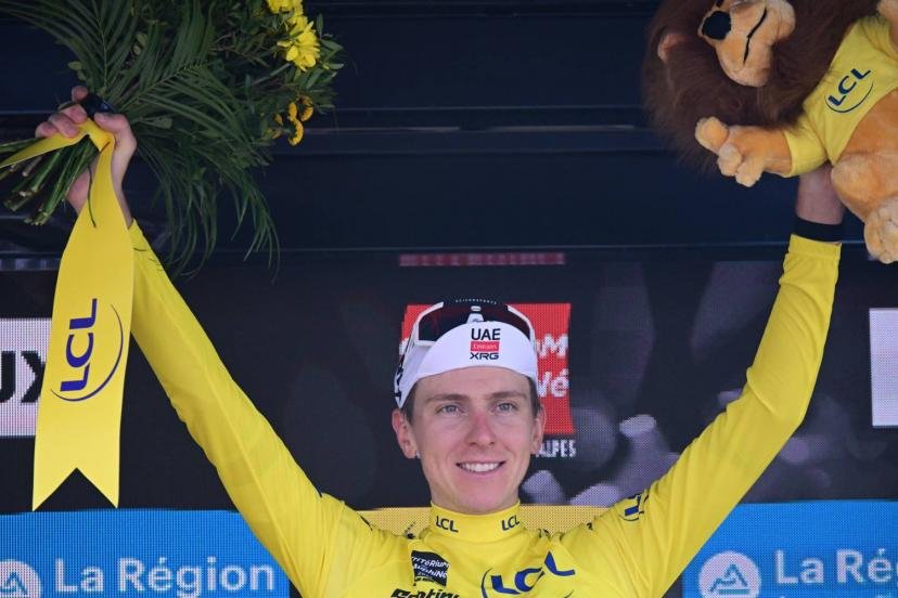 Tadej Pogacar, nouveau maillot jaune du Dauphiné.  (B. Papon/L'Equipe)