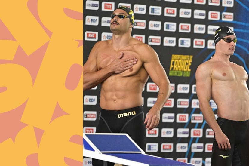 Florent Manaudou (à g.) avant le départ d'une course en 2022. ( J.-M. Hervio/L'Équipe)