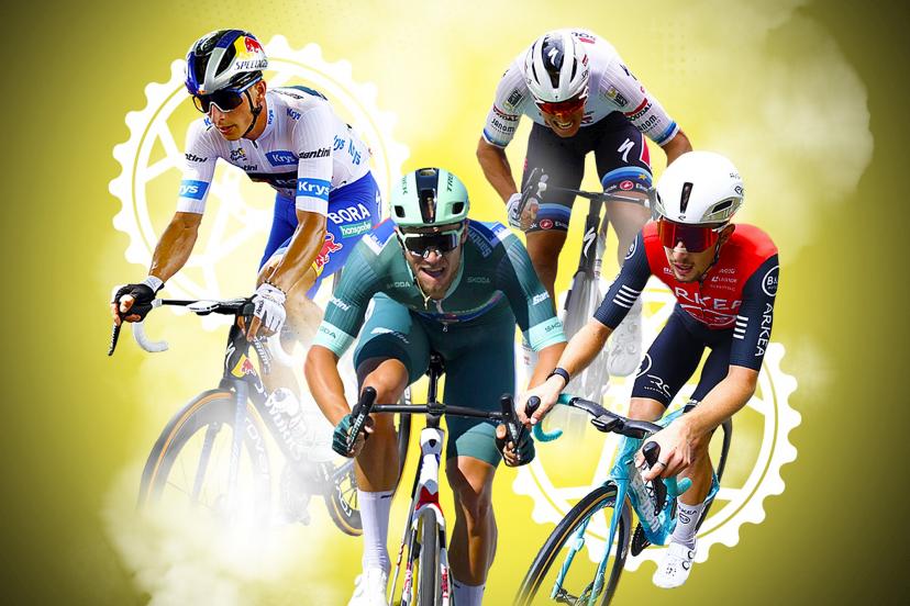 Florian Lipowitz, Jonathan Milan, Tim Merlier et Kévin Vauquelin (de gauche à droite) vont vouloir dynamiter la troisième semaine du Tour de France.  (E. Garnier, B. Papon /L'Equipe.)