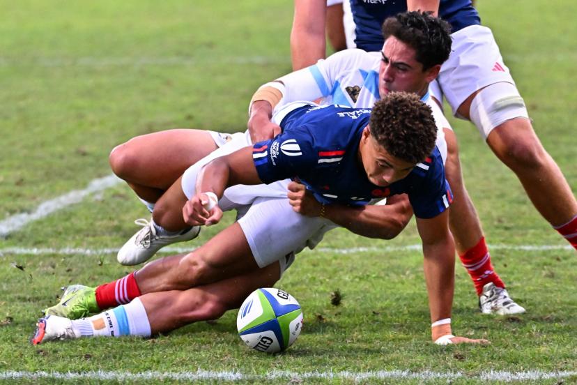 Nolann Donguy et les Bleuets ont déjà battu l'Argentine, en poule (52-26), le 9 juillet. (Duilio Della Libera/LiveMedia/Icon Sport)