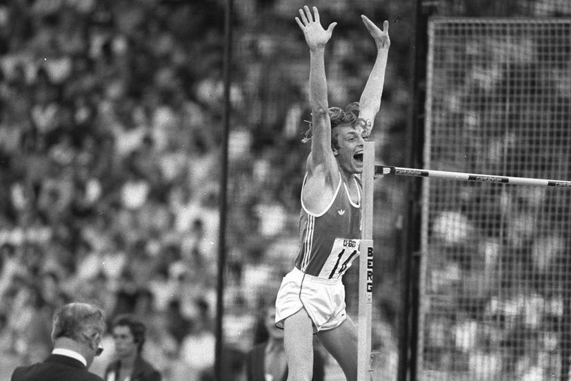 21 août 1983, Coupe d'Europe des nations à Londres. Franck Verzy explose de joie  : il vient d'améliorer son record de France pour le porter à 2,32 m. (L'Équipe)