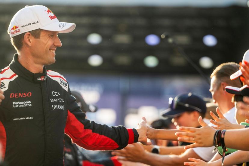 Sébastien Ogier lors de la cérémonie de départ du Rallye de Finlande, mercredi à Jyväskylä. (Jaanus Ree/Red Bull Content Pool)